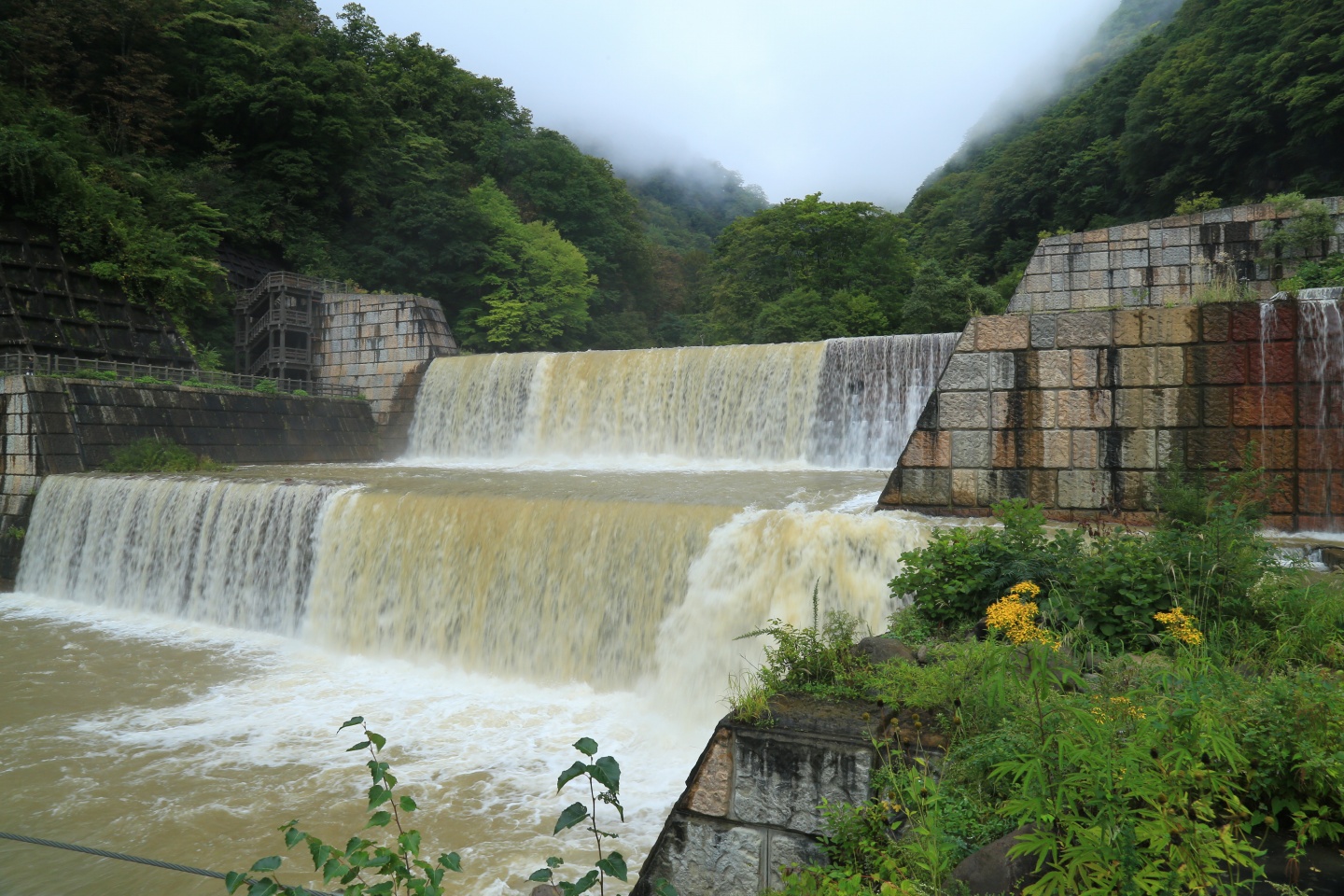 苗名滝下流の関川１号砂防えん堤の写真